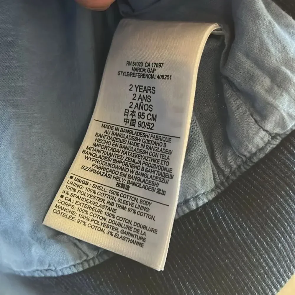 Gap Toddler Blue Bomber Patchwork Jacket(Size 2yrs)